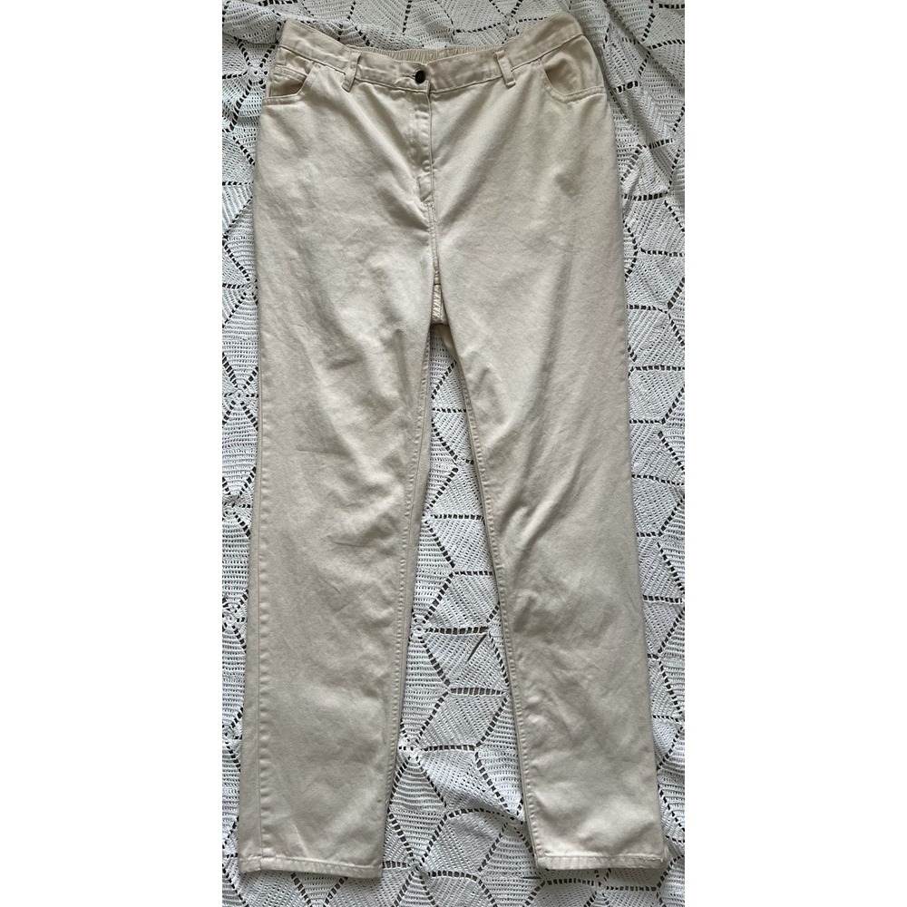 Vintage 90s Woman Within Cream 100% Cotton Pants 14W Tall Classic Fit Cottage